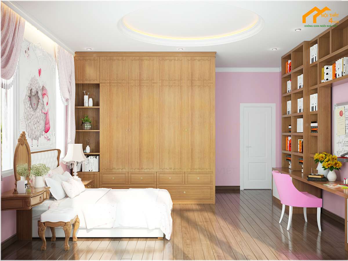 Mẫu phòng ngủ nữ màu hồng phấn