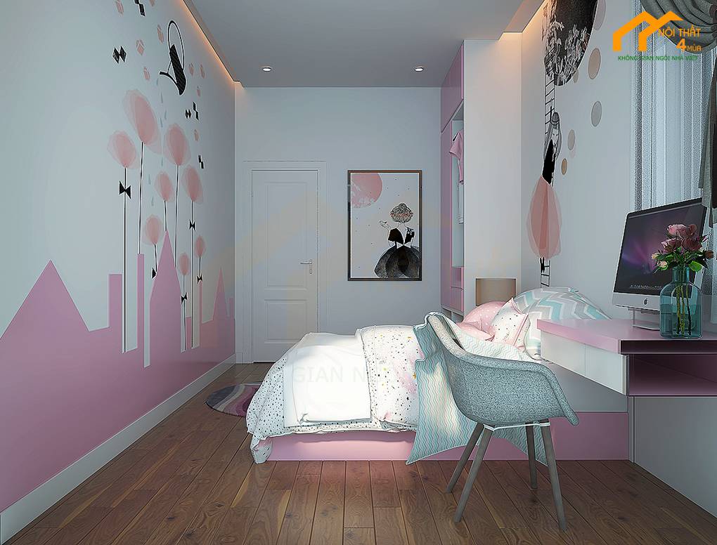 Mẫu phòng ngủ nữ màu pastel