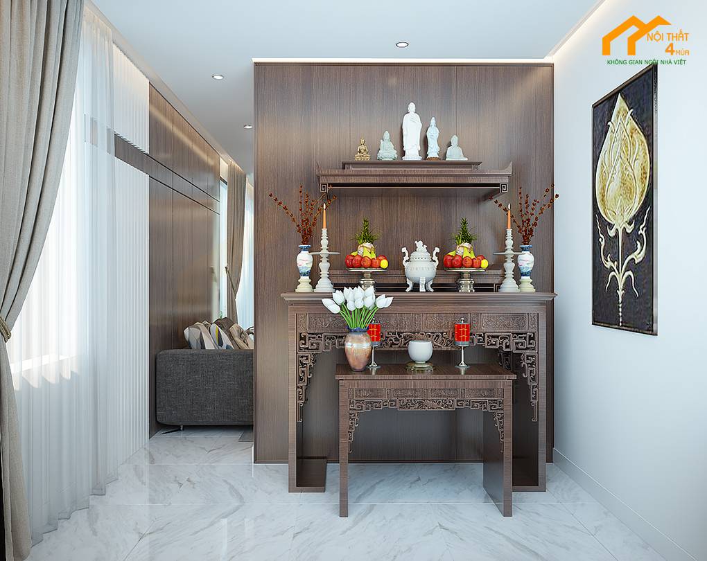 50+ Mẫu thiết kế nội thất nhà ống đẹp tiện nghi nhất 2025 24 Mẫu phòng thờ nhà ống đẹp
