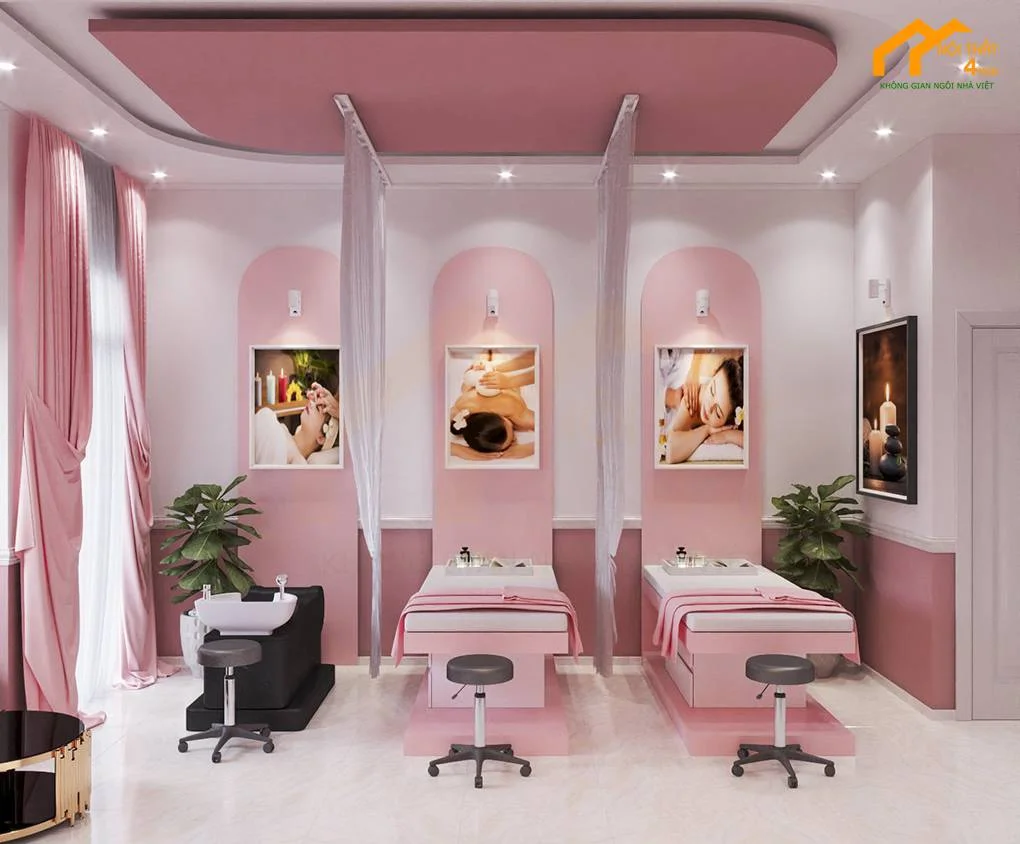 Mẫu thiết kế spa dưỡng sinh màu hồng