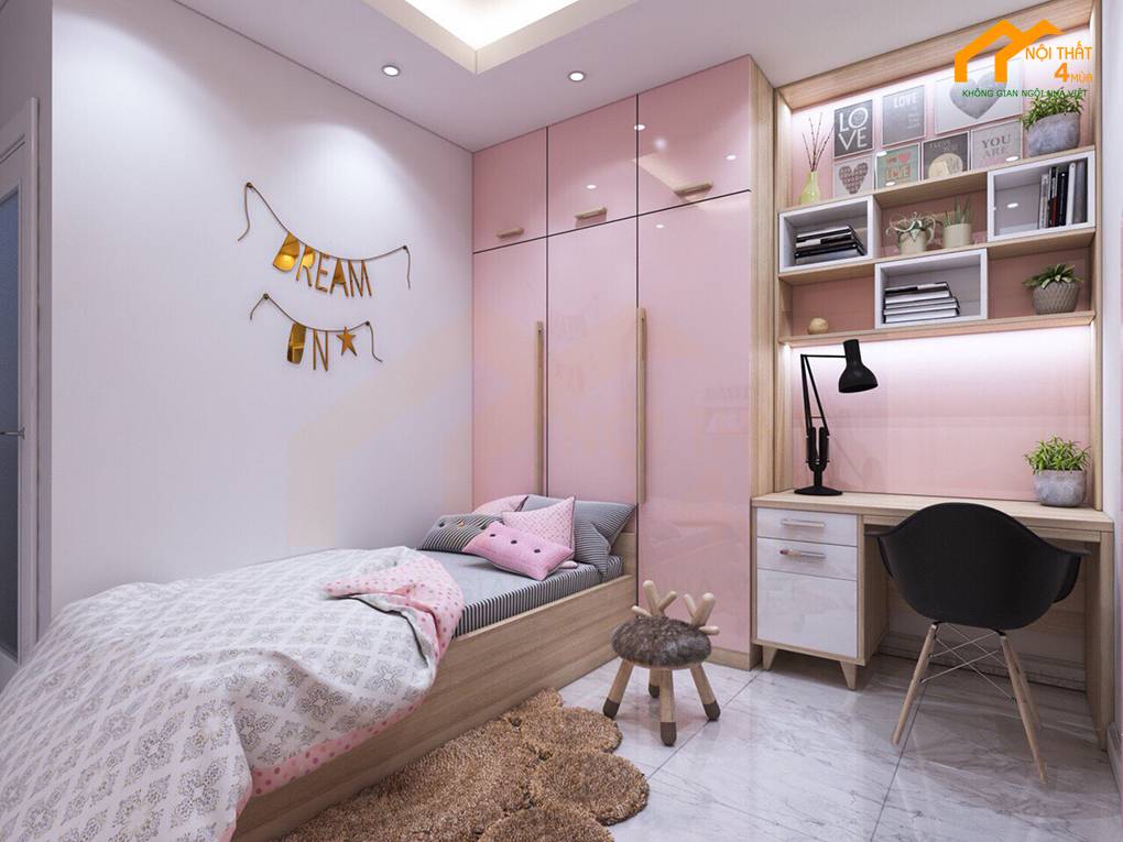 Mẫu phòng ngủ màu hồng Fuchsia trắng