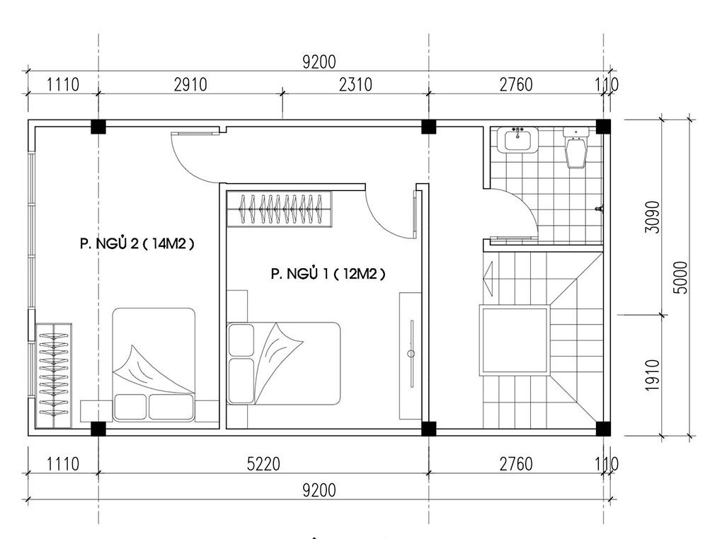 Bố trí mặt bằng nội thất phòng ngủ 12m2