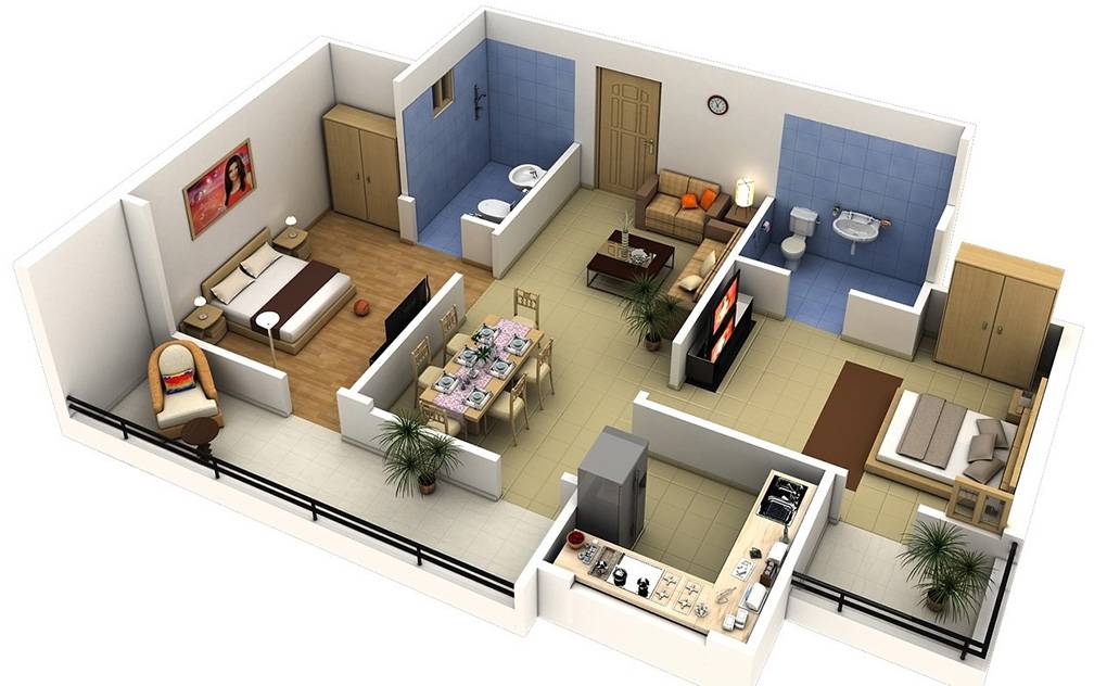30+ Mẫu thiết kế nội thất nhà cấp 4 đẹp sang trọng và tiện nghi 30 Mẫu nội thất nhà cấp 4 2 phòng ngủ