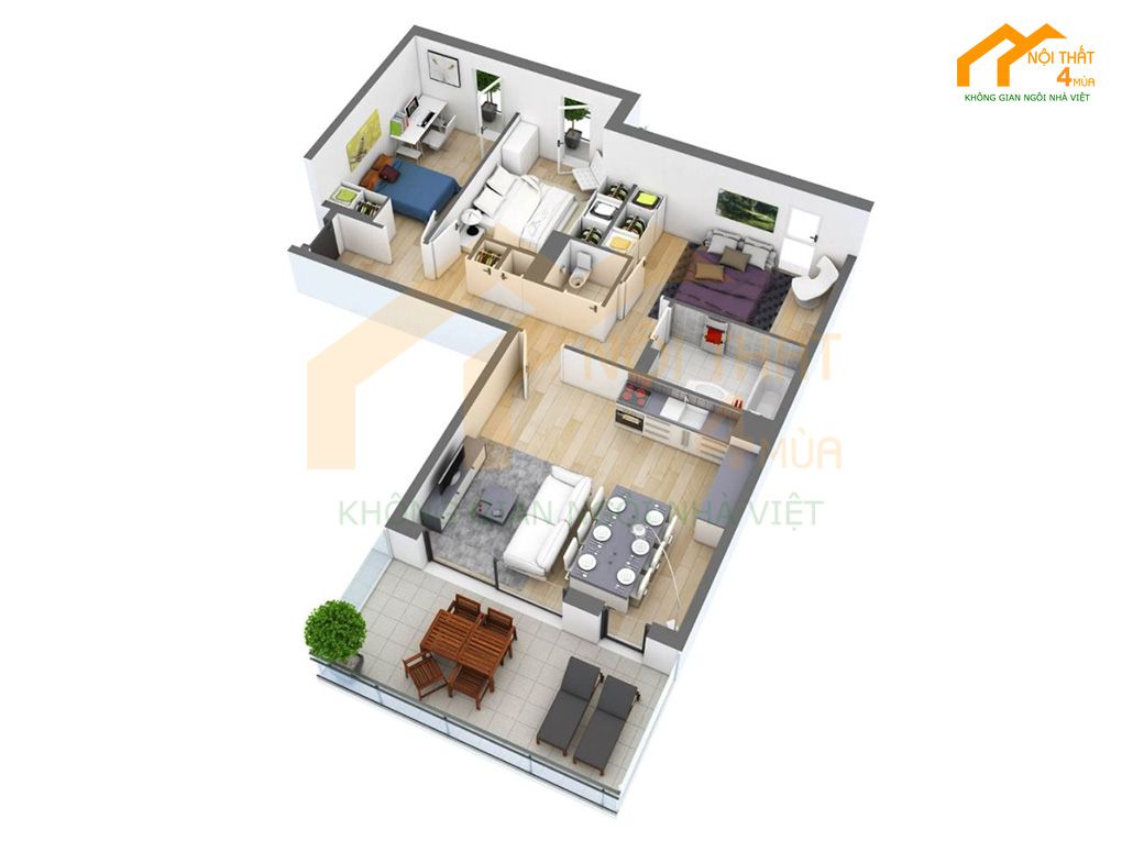 30+ Mẫu thiết kế nội thất nhà cấp 4 đẹp sang trọng và tiện nghi 34 Mẫu nội thất nhà cấp 4 3 phòng ngủ