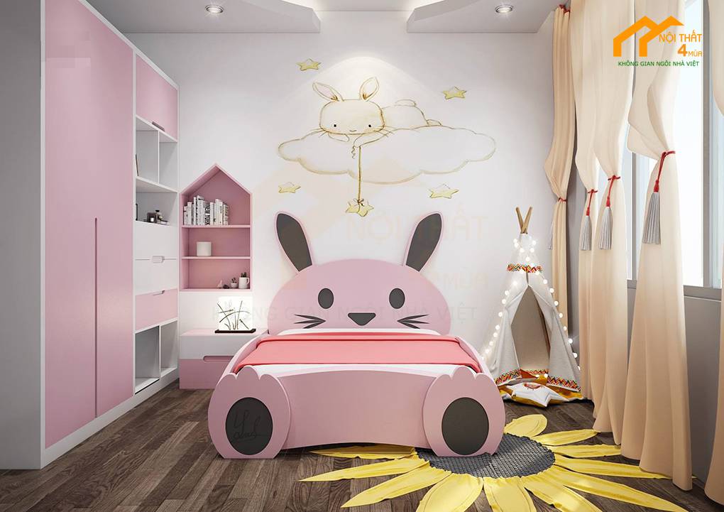 Mẫu phòng ngủ bé gái 12m2 màu hồng dễ thương