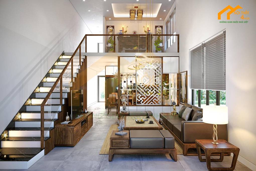 30+ Mẫu thiết kế nội thất nhà cấp 4 đẹp sang trọng và tiện nghi 22 Mẫu nội thất nhà cấp 4 gác lửng có bàn thờ