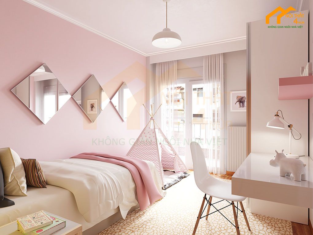 10+ Mẫu thiết kế phòng ngủ 15m2 đẹp, tiện nghi nhất 2025 22 Mẫu phòng ngủ 15m2 dành cho bé gái