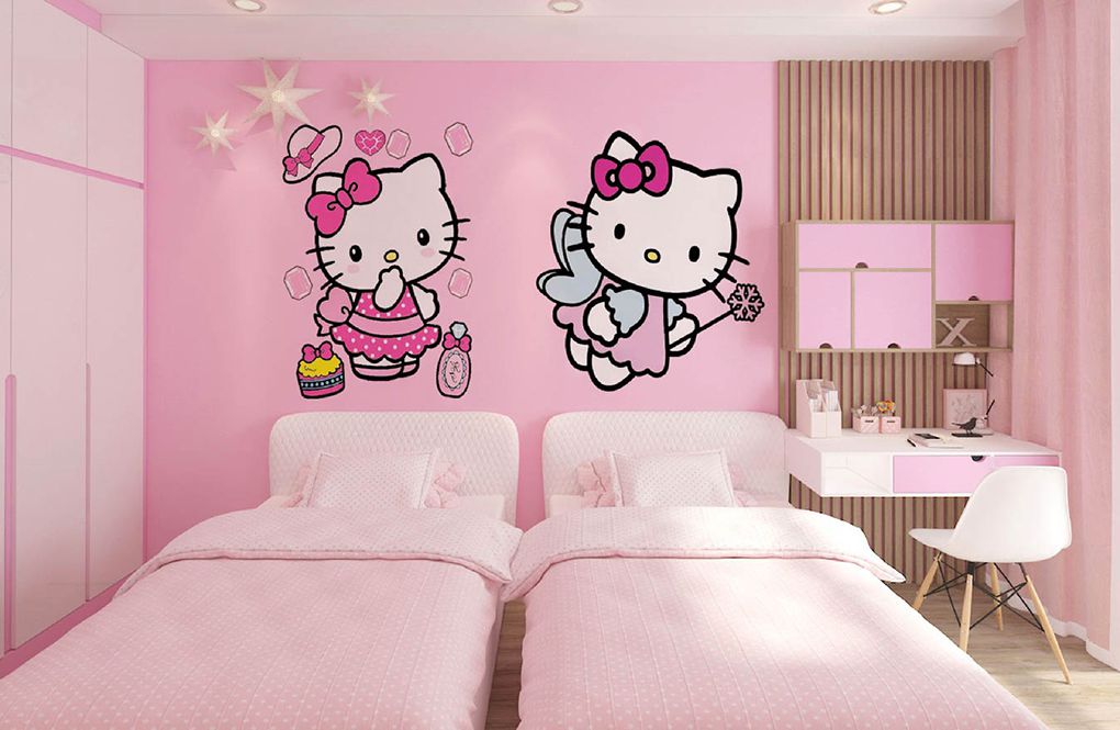 Mẫu phòng ngủ màu hồng hello kitty