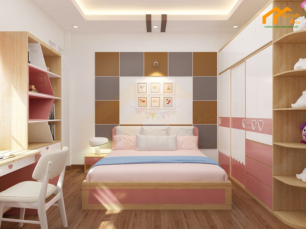 Mẫu phòng ngủ màu hồng đơn giản đẹp