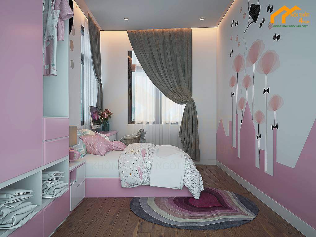 Mẫu phòng ngủ màu hồng paster đẹp