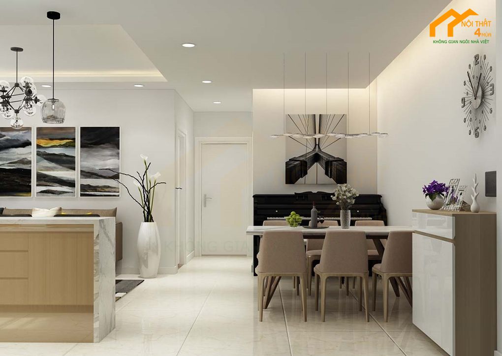Nội thất căn hộ 70m2 2 phòng ngủ đơn giản đẹp