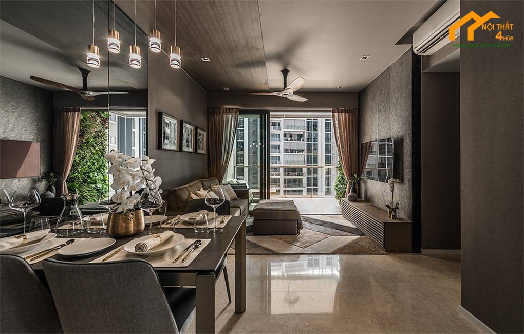 5 Mẫu thiết kế nội thất chung cư 45m2 đẹp và tiện nghi 10 Mẫu thiết kế căn hộ 1 phòng ngủ 45m2 sang trọng