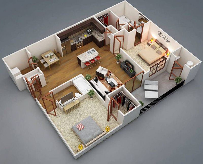 bố trí mặt bằng nội thất chung cư 65m2