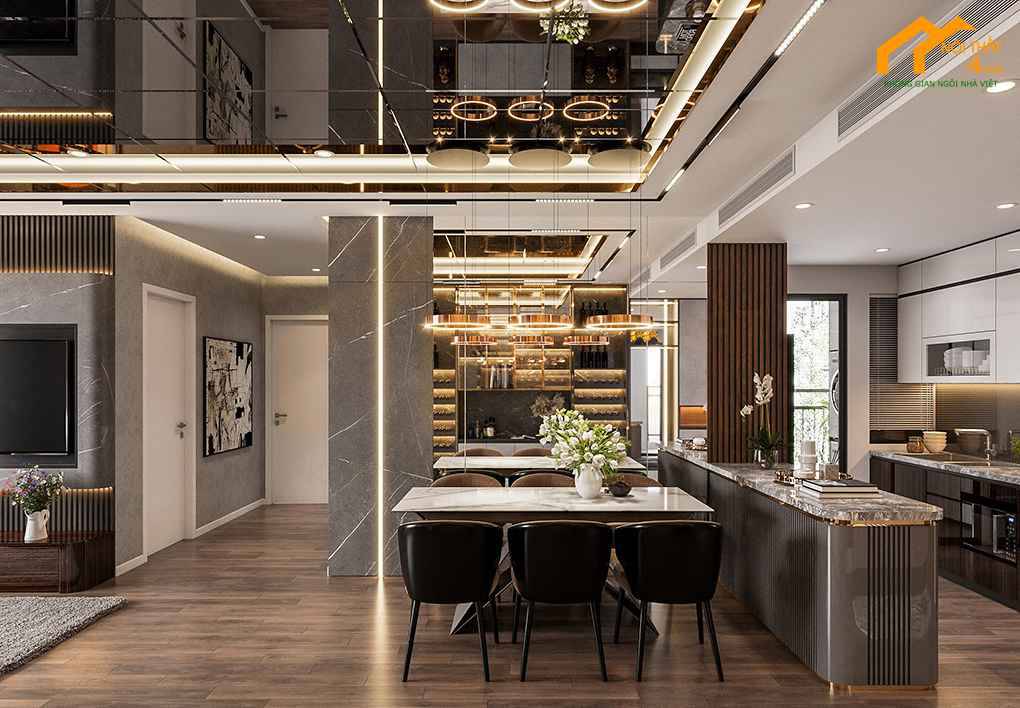 Mẫu phòng bếp chung cư có bàn đảo