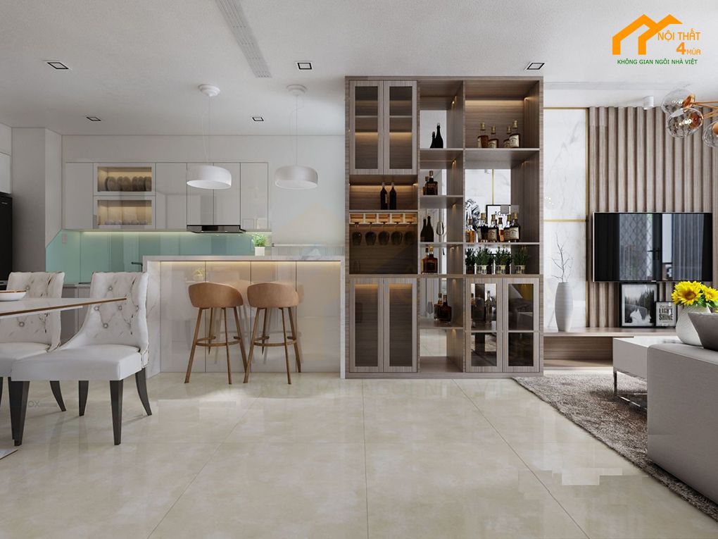 Mẫu phòng bếp chung cư có bàn đảo