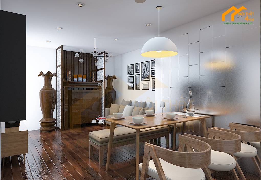 Phòng bếp chung cư gỗ tự nhiên