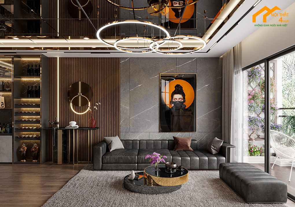Mẫu phòng khách căn hộ phong cách luxury