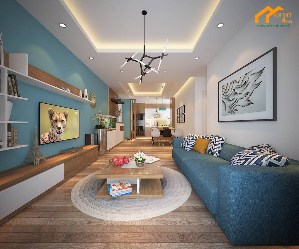 Mẫu thiết kế nội thất chung cư 65m2 2 phòng ngủ