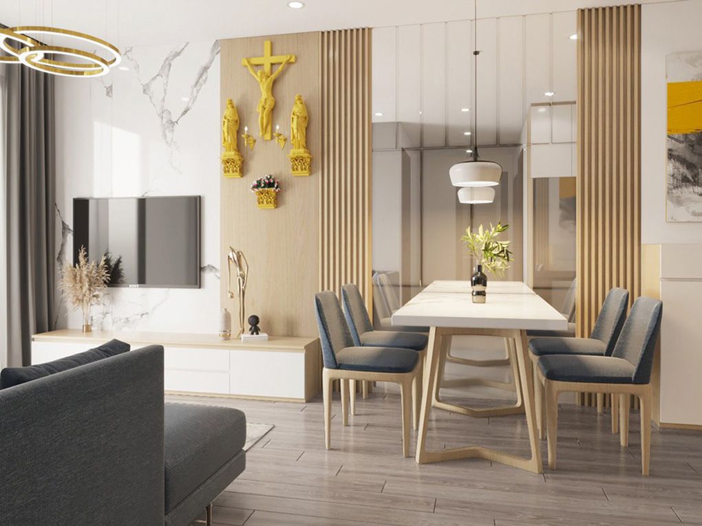 5 Mẫu thiết kế nội thất căn hộ chung cư 55m2 đẹp 4 Phòng bếp ăn căn hộ chung cư 55m2