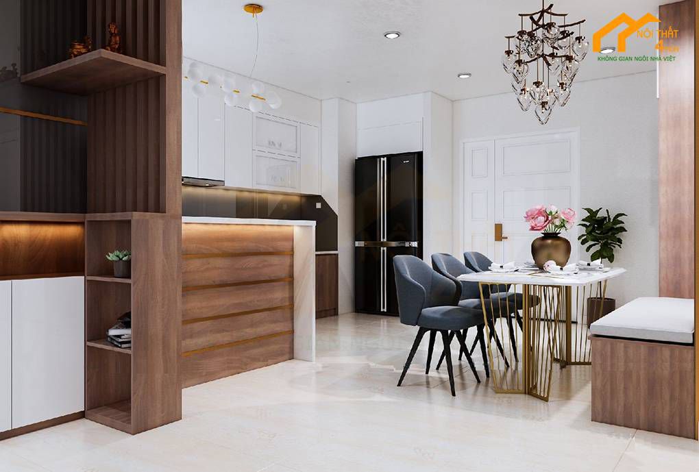 Mẫu phòng bếp chung cư có bàn đảo