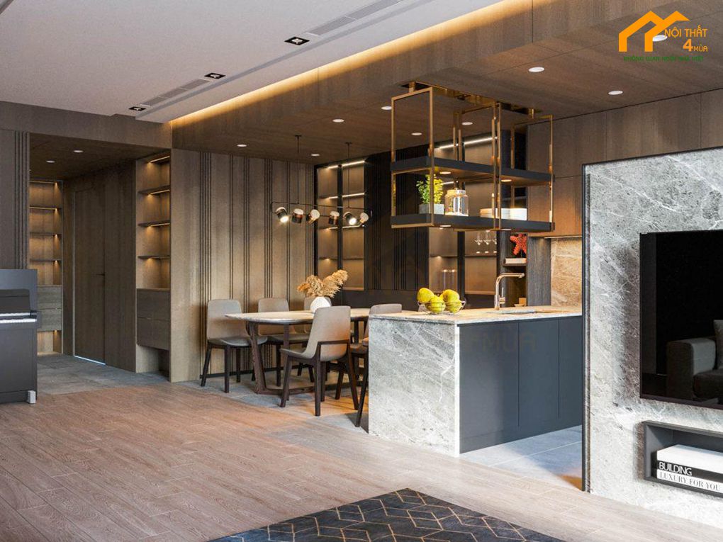 Mẫu phòng bếp căn hộ đẹp tiện nghi