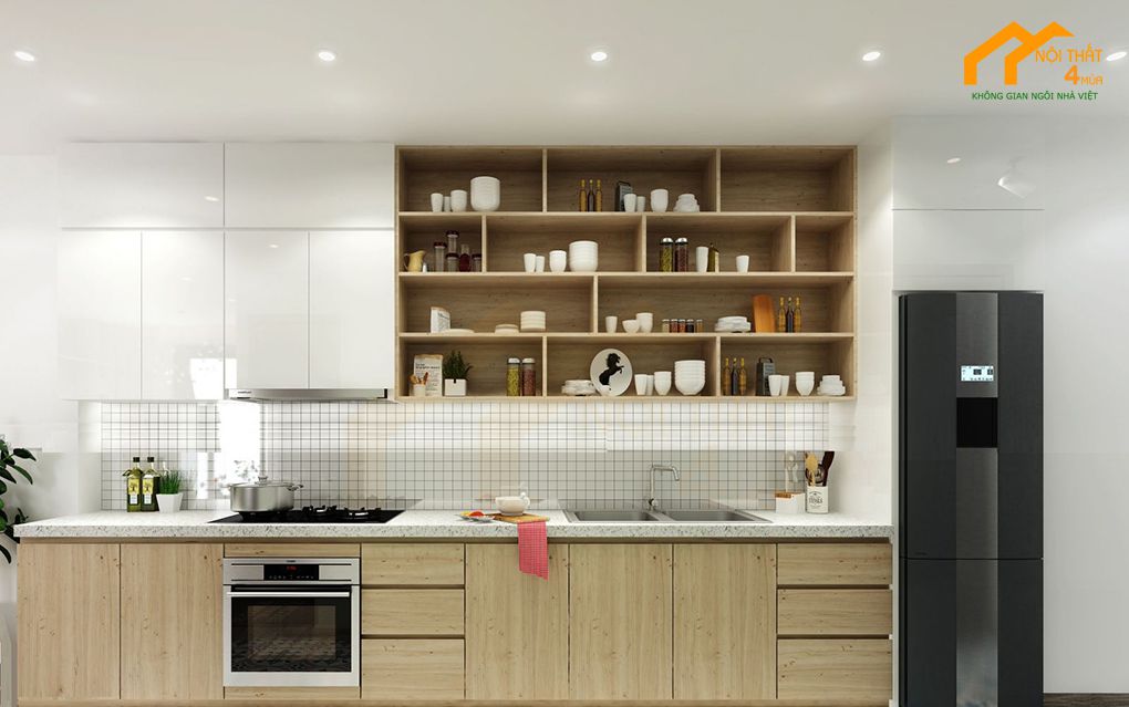 Mẫu phòng bếp căn hộ tối giản đẹp