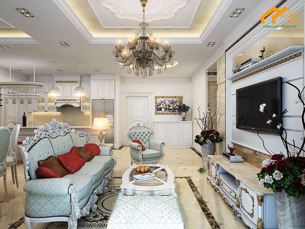 Phòng khách chung cư tân cổ điển