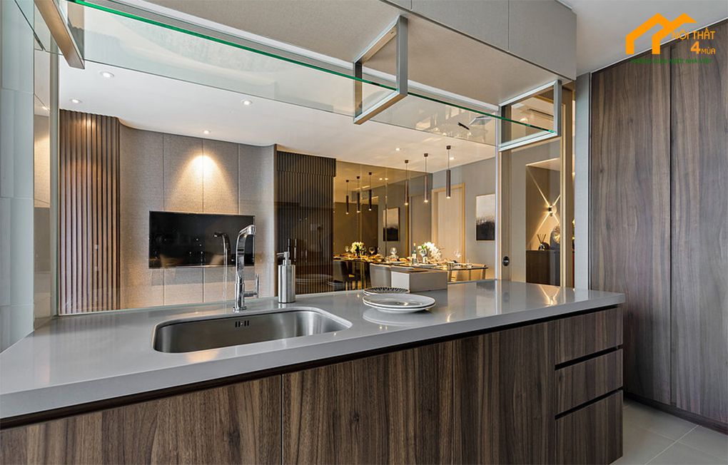 Mẫu thiết kế phòng khách liền bếp