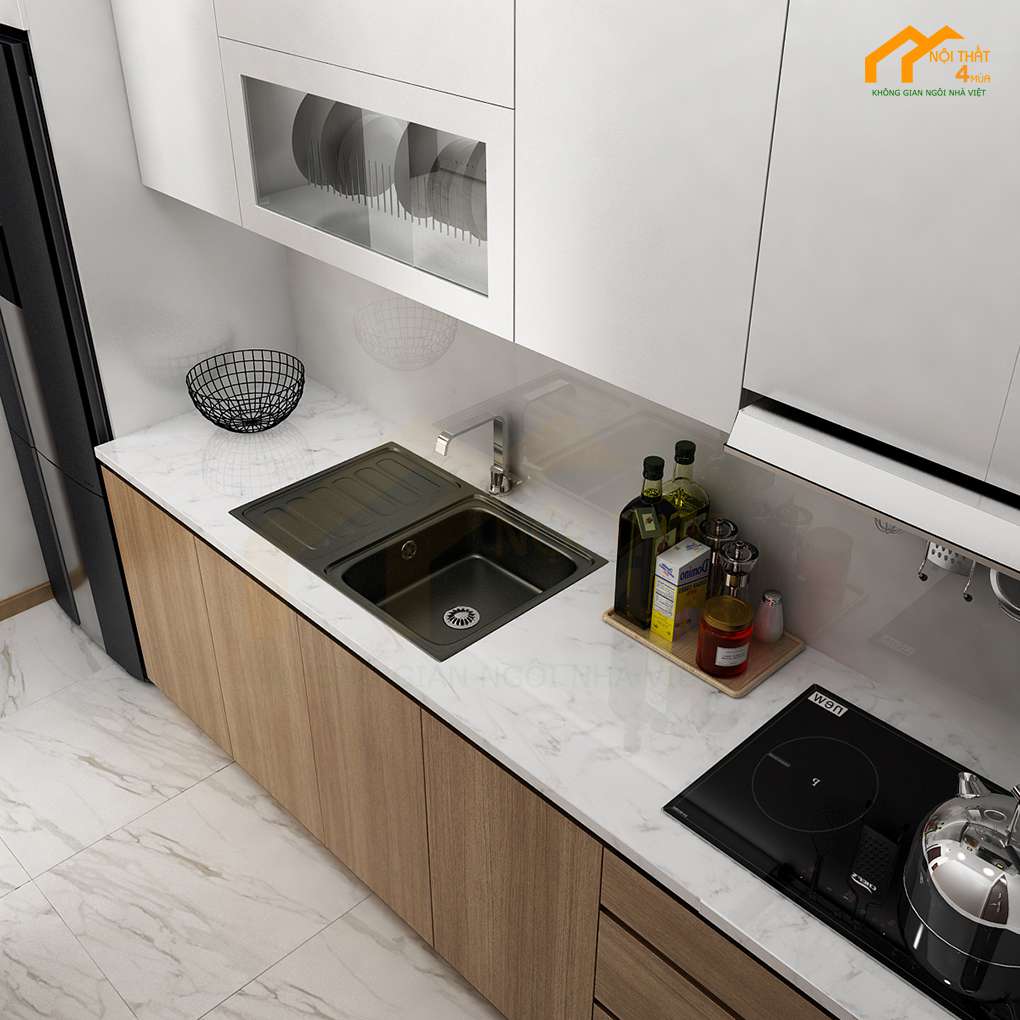 Tủ bếp căn hộ đơn giản đẹp