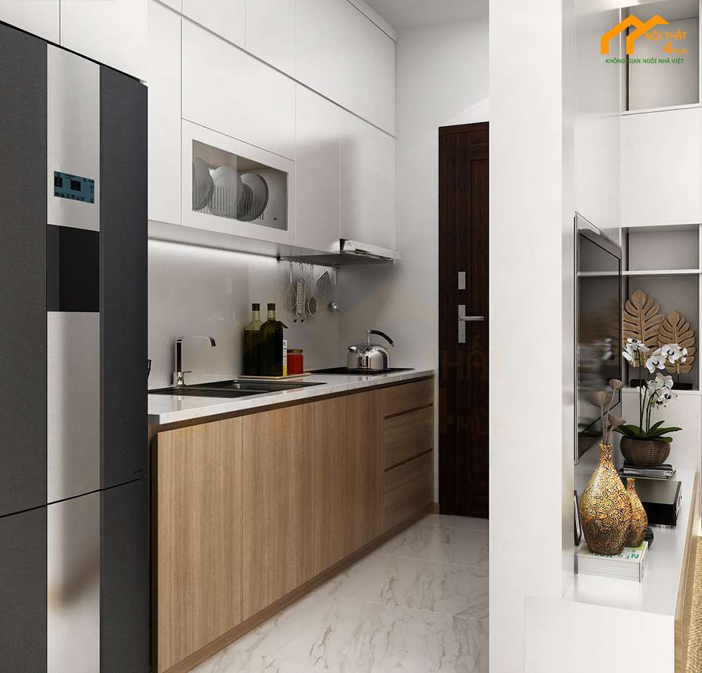 Tủ bếp căn hộ đơn giản đẹp