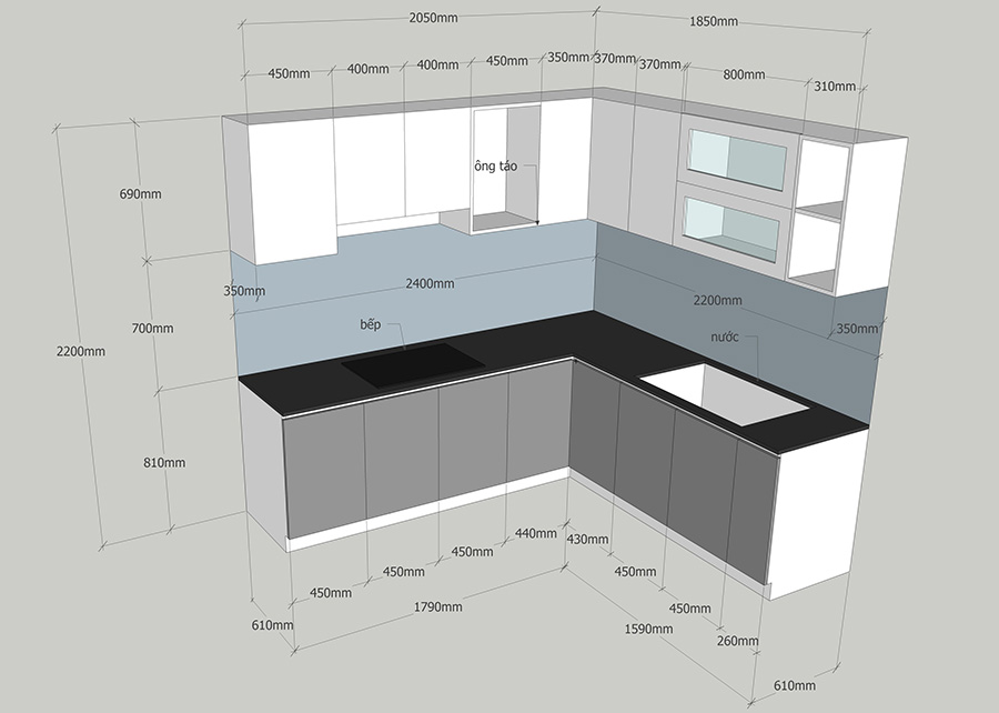 30+ Mẫu tủ bếp chữ L đẹp hiện đại ưa chuộng nhất hiện nay 24 Kích thước tiêu chuẩn của tủ bếp hình chữ L