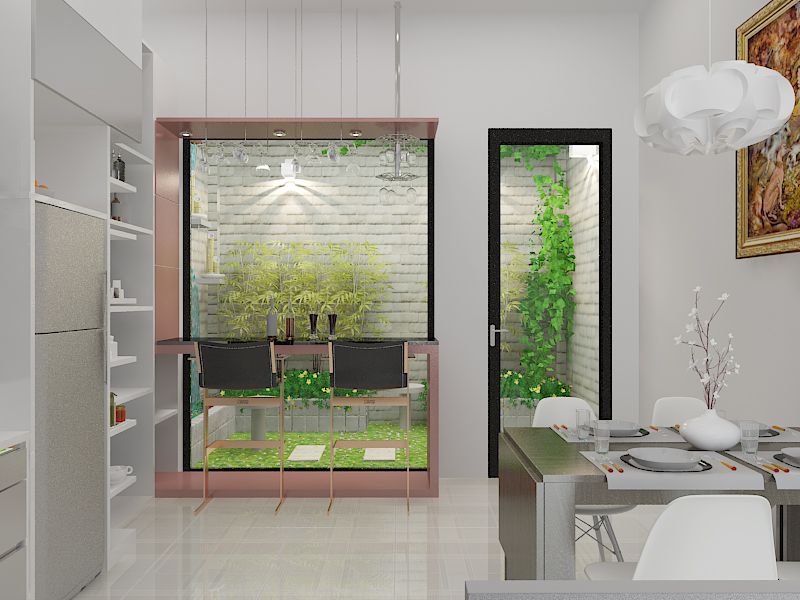 Phòng bếp đẹp cho nhà ống có giếng trời