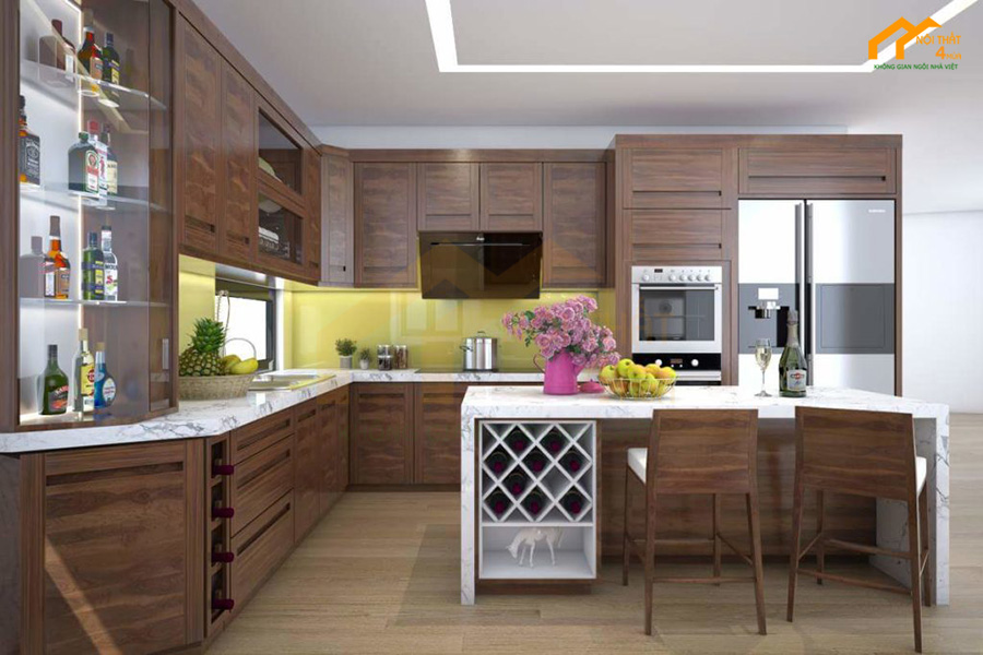 Mẫu tủ bếp nhà cấp 4 gỗ công nghiệp