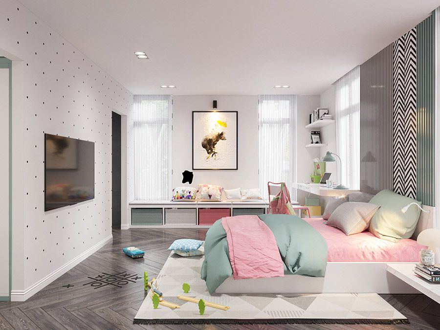 Phòng ngủ với nội thất gỗ hơi hướng Hàn Quốc