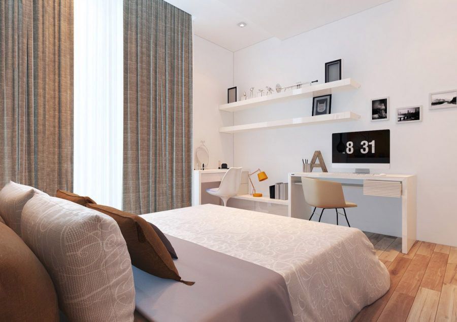 Phòng ngủ với nội thất gỗ hơi hướng Hàn Quốc