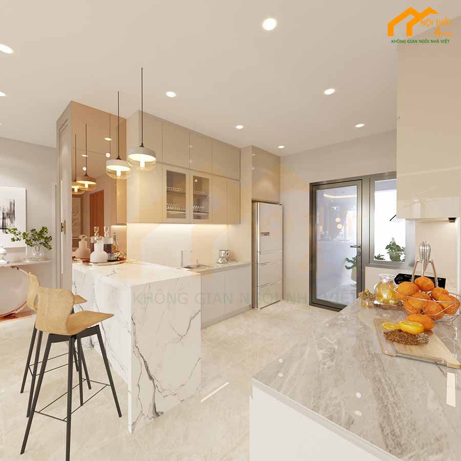 Mẫu tủ bếp gỗ an cường hình chữ u đẹp