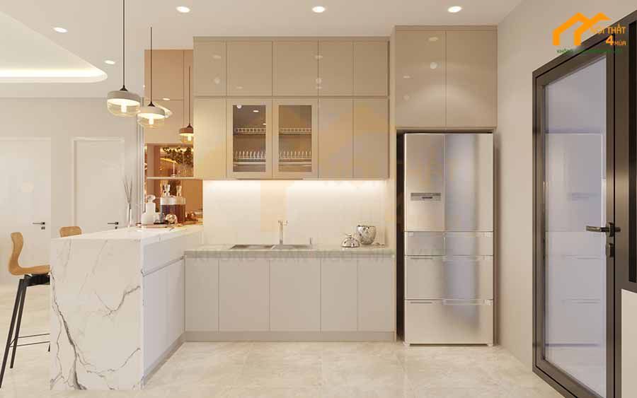 Mẫu tủ bếp gỗ an cường có quầy bar