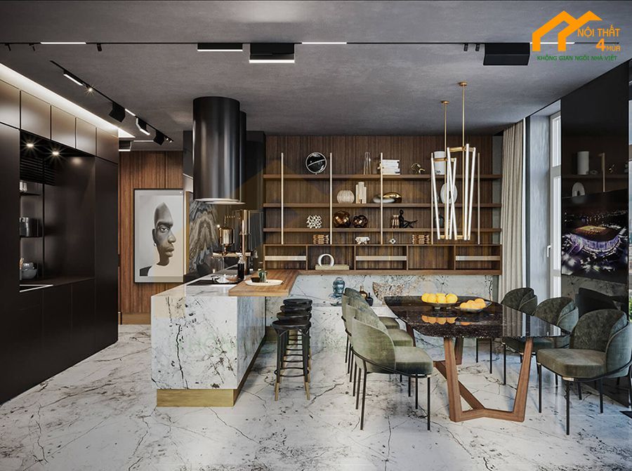20+ Mẫu tủ bếp có quầy bar đẹp và hiện đại nhất 12 Mẫu tủ bếp có quầy bar làm bằng đá thạch cao cấp