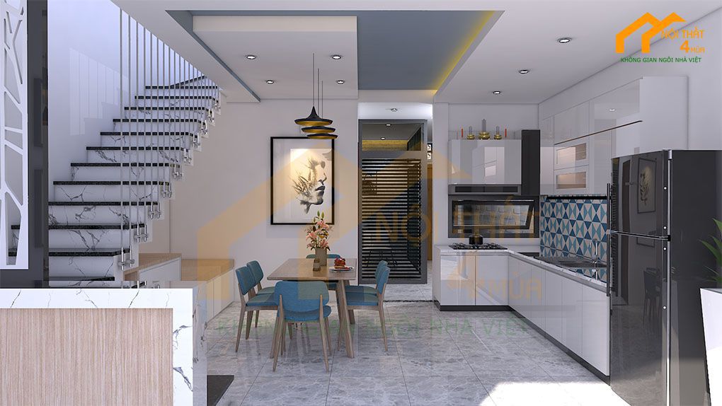 Mẫu tủ bếp gỗ an cường hình chữ L đẹp