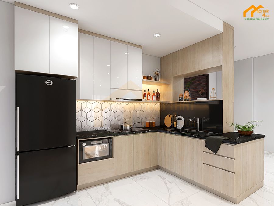 20+ Mẫu tủ bếp Melamine An Cường đẹp và Báo giá 2025 17 Tủ bếp MDF phủ Melamine vân gỗ