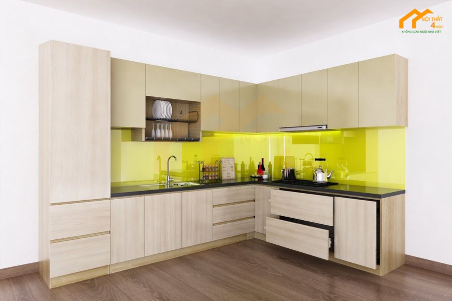 20+ Mẫu tủ bếp Melamine An Cường đẹp và Báo giá 2025 14 Tủ bếp MDF phủ Melamine vân gỗ