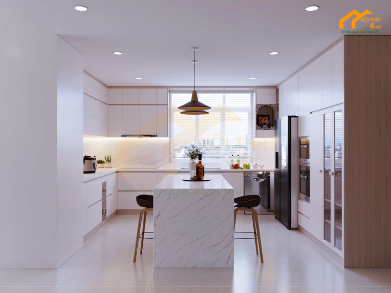 Mẫu tủ bếp gỗ an cường hình chữ u đẹp