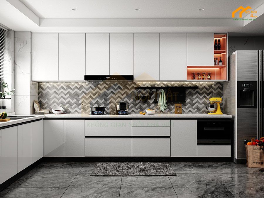 20+ Mẫu tủ bếp Melamine An Cường đẹp và Báo giá 2025 18 Tủ bếp MDF phủ Melamine vân gỗ