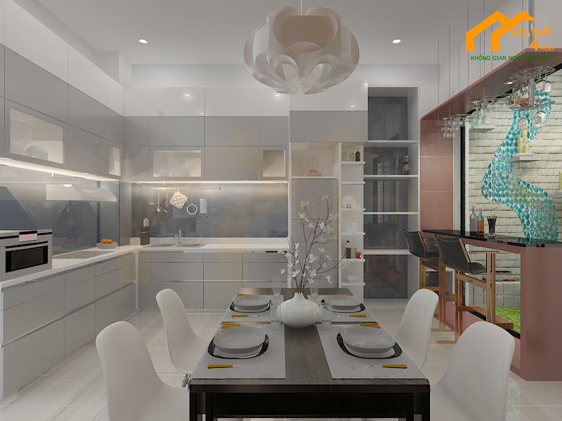 Phòng bếp đẹp cho nhà ống có giếng trời