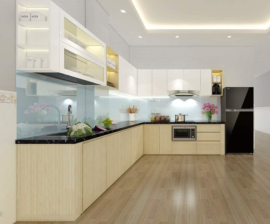 30+ Mẫu tủ bếp chữ L đẹp hiện đại ưa chuộng nhất hiện nay 23 Mẫu tủ bếp nhôm kính chữ L