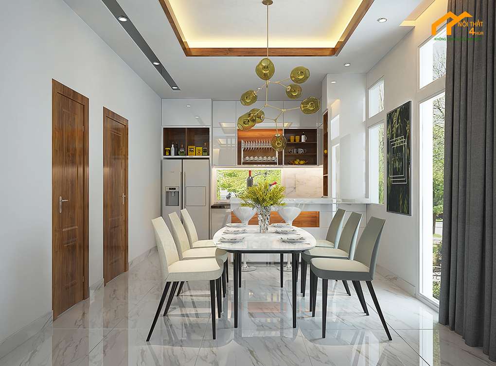 Phòng bếp liên thông phòng khách nhà ống đẹp