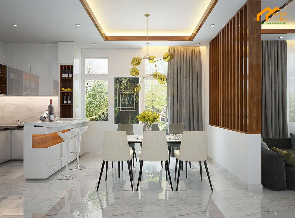 Phòng bếp liên thông phòng khách nhà ống đẹp