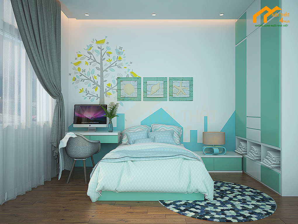 Top 5 Mẫu thiết kế phòng ngủ 10m2 đẹp và tiện nghi nhất 22 Mẫu phòng ngủ 10m2 màu xanh cho bé trai