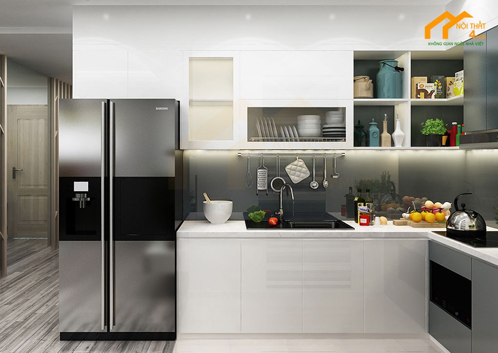 Báo giá 30+ mẫu tủ bếp Acrylic bóng gương đẹp sang trọng 34 Tủ bếp acrylic Nhựa