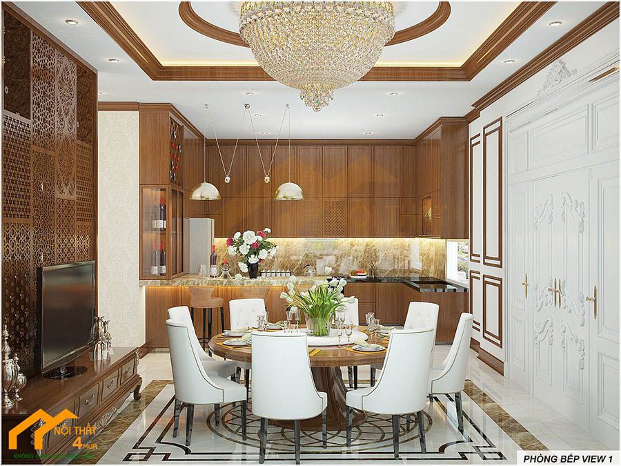 Phòng bếp đẹp cho nhà ống tích hợp phòng ăn